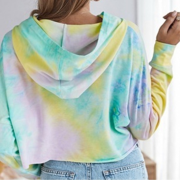 Pastel Tie Dye Cropped Hoodie | Lightweight Lounge Pullover | NWT - Picture 3 of 6